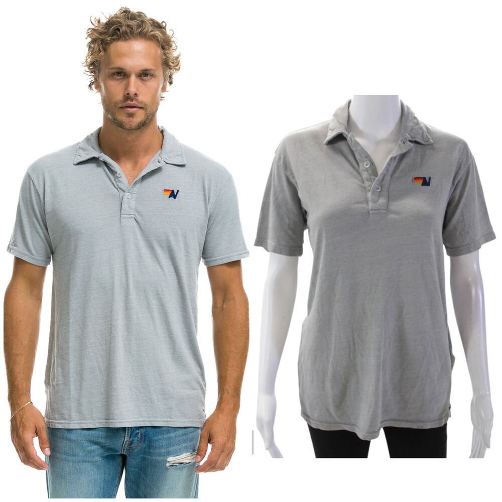 Aviator Nation Polo Shirt Small Light Grey‎ Tri-Blend Soft Vintage Look